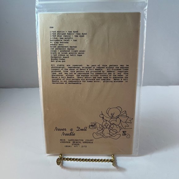 Sam 14 Inch Doll Pattern Never A Dull Needle Jo Gummere Uncut - Picture 7 of 7